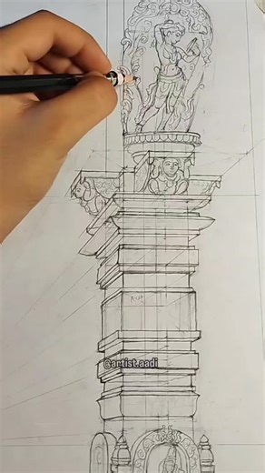 Aadi Jain on Instagram: "✍️ A study in structure - Drawing a Nagar style temple pillar in one point perspective. #ArtReels #DrawingTutorial #PerspectiveDrawing #ArchitectureSketch #IndianArt #NagarStyle #TraditionalArt #ArtisticProcess #SketchingArt #OnePointPerspective #PillarDesign #ArchitecturalDrawing #ArtStudy #LearnToDraw #ArtProcess #DrawingSteps #ViralArt #ArtCreators #DesignSketch #ArtEducation"
