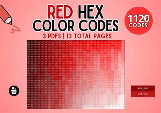 1120 Hex Codes: Red Shades Chart for Branding, Web and Graphic Design | Printable Color Palette Samples, Color Swatch for Artists & Students - Etsy Canada