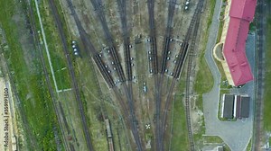 rail interchange yard, the view from top vertically downwards. A large transport hub for making up trains.