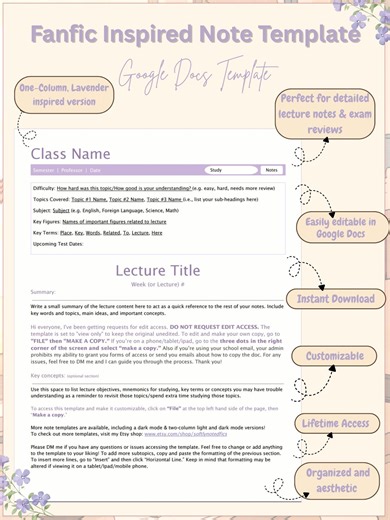 Fanfic Inspired Lavender Study Notes Template | Google Docs Template (digital Download) | Lecture Notes Template | Aesthetic Notes - Etsy