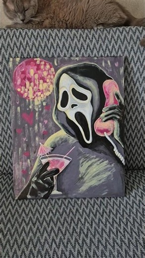Покрываю картину лаком Крик 🩷 #horror #ручнаяработа #рукоделие #творчество #картина