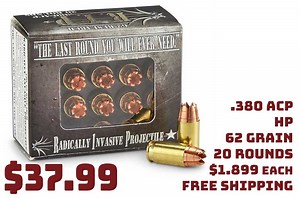 G2 Research RIP, .380 ACP, HP, 62 Grain, 20 Rounds $37.99 FREE S&H