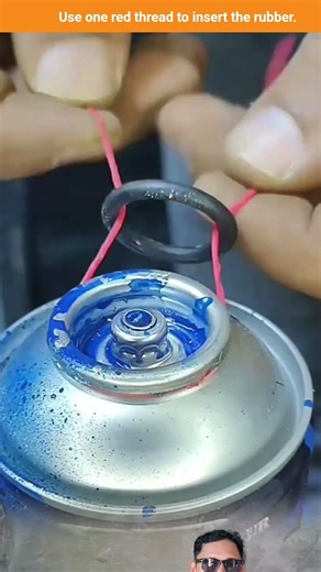 Use one red thread to insert the rubber.