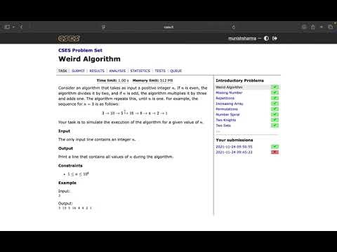 CSES Problem SET : Weird Algorithms
