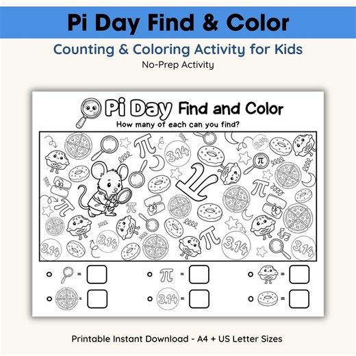 Pi Day Find and Color Worksheet for Kids Printable, Math Activity Pi Symbol Search Game, March 14 Classroom Activity, Elementary Math PDF - Etsy