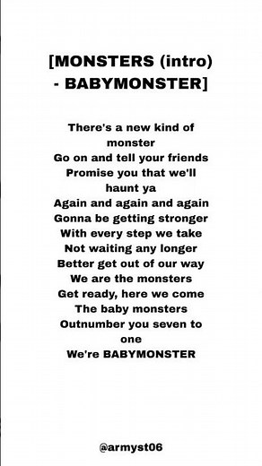 babymonster - monsters (intro) lyrics #viral #lyrics #kpop #babymonster #song #popular #karaoke #fyp
