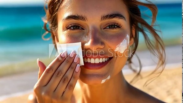 Woman applying sunscreen on beach