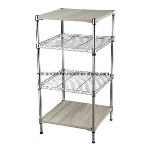 [Hot Item] New Design 4 Tier DIY Iron Corner Shelf Unit Wire Storage Rack with MDF Board