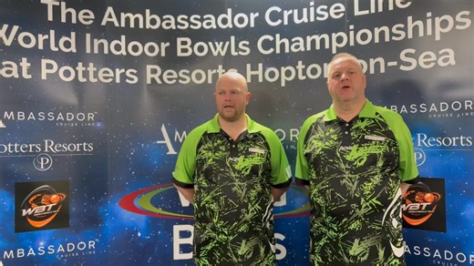 Ambassador Cruise Line World Indoor Bowls Championships open pairs Semi-finalists Stewart Anderson and Darren Burnett recap on their victory this evening, share their thoughts as they bid for their fourth title together and the importance of the backing of Potters Resorts and Ambassador Cruise Line ShopPotters | World Bowls Tour