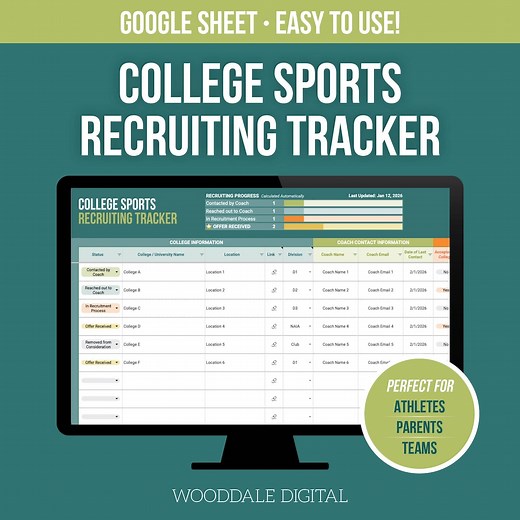 College Sports Recruiting Tracker | Google Sheets Recruiting Organizer | Auto-updating Dashboard | Digital Download - Etsy