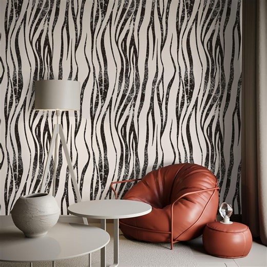Zebra Pattern Peel & Stick Wallpaper, Black and White | Zebra Print - Etsy