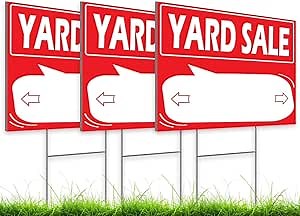 3 Pack 12"x16" Yard Sale Signs with Stakes - Double Sided House For Sale Sign for Real Estate and Agent Realtor Supplies - Visibility Signs with Directional Arrows - Sale House Yard Signs