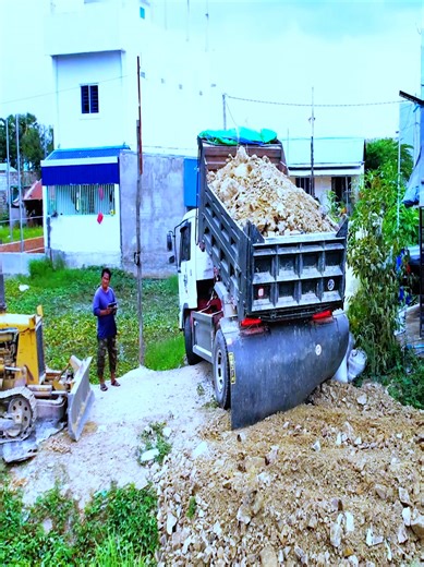 🌟 Power Scene! Small Dozer Pushing Soil into Pond for Land Build | Reaction Bulldozer