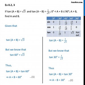 Ex 8.2, 3 - If tan (A + B) = root 3 and tan (A - B) = - Ex 8.2