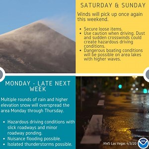 1.5K views · 62 reactions | ️⚡☀️Weather changes on the way! Windy weekend will lead into a wet weather week. Rain chances will increase Monday & continue through later in the week along with the possibility for isolated storms! | US National Weather Service Las Vegas Nevada | Facebook