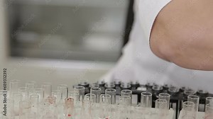 Lab technician examines the blood and urine