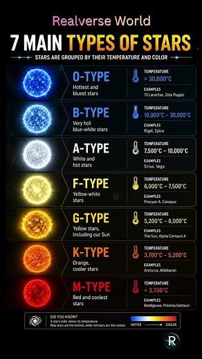 The 7 Main Types of Stars Explained! #space #universe #spacefacts #planet #astronomy #spacediscovery