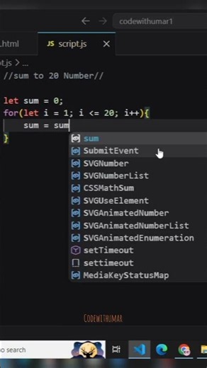 JavaScript For Loop Tutorial | Sum of 20 Numbers Using For Loop 🔥
