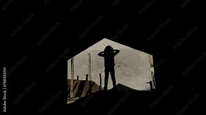 A backlit silhouette of a little girl dancing and doing exercises on the playground. The child has fun and plays sports.