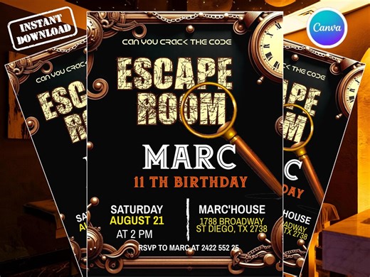 Escape Room Birthday Invitation Editable Canva Template, Mystery Puzzle Party Invite, Teen Detective Game Night, Printable| Digital Product - Etsy