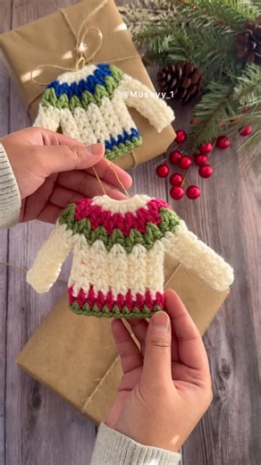 Mushyy | Crochet Patterns & Tutorials | Too cute to handle! My Crochet Christmas Sweater Ornament pattern is perfect for your tree this year! 🎄 🧶✨ Grab my pattern to make your... | Instagram