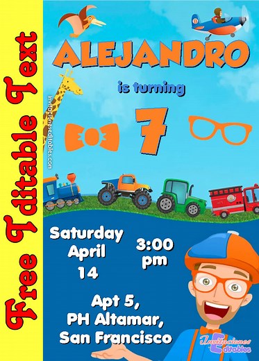 Free Editable Template Blippi Invitation 01 2026