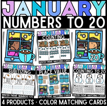 January Winter Math Matching Cards Bundle | Numbers 0–20 & Place Value