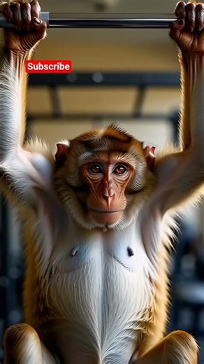 monkey trying to exercise in a modern gym