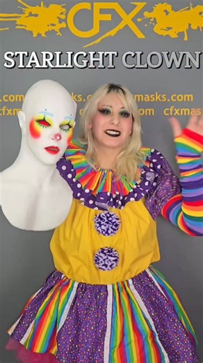 Composite Effects (CFX Masks) on Instagram: "STARLIGHT CLOWN (EMMA) SILICONE MASK Starlight Clown is a fun-loving clown girl who feels equal parts playful and dreamy, with bright rainbow pigtails that spill down in soft waves like a burst of confetti! Available NOW at compositeeffects.com! Music by Elijah 'Frawg' Wilson #cfxmasks #siliconemask #clowns #clown #clowncore"