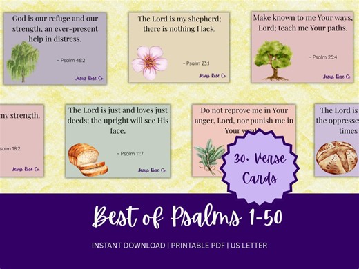 Catholic Bible Verse Cards From Psalms 1-50 | 30  Scripture Cards | Prayer & Reflection Cards | Catholic Scripture Encouragement - Etsy
