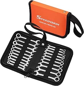 LOSCHEN 5-Piece Flex-Head Stubby Ratcheting Combination Wrench Set, Mini Wrench Set, Double Box End Flex-Head, Mini Spanner Set, Metric 8 10 12 13 14 15 16 17 18 19mm, 72-Teeth, CR-V Steel