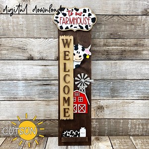 Welcome to Our Farmhouse Porch Sign SVG | Interchangeable Cow Add-on | Vertical Porch Leaner Laser Cut File - Etsy