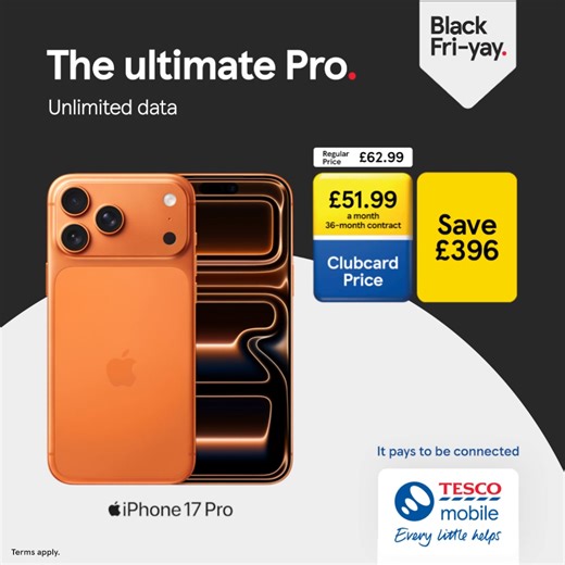 Get the brand new iPhone 17 Pro at Tesco Mobile this Black Friday and save with Clubcard Prices | Tesco Mobile