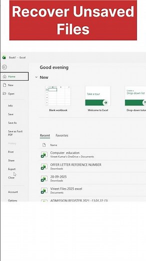 Recover your unsaved files | Deleted file recover in excel | #shorts #shortsvideo #exceltutorial
