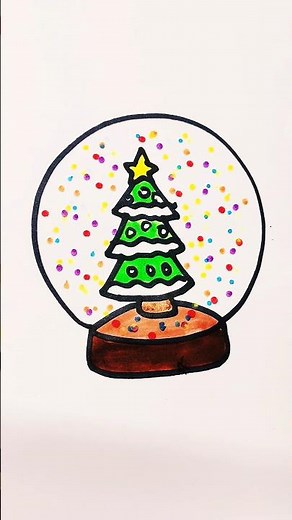 How to Draw a Snow Globe Step by Step for Kids❄️🎄#viralshort #drawing #trending #art #youtubeshorts