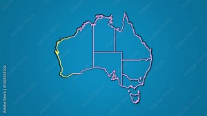 Australian map with border line on dark background to show states and divisions