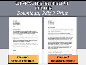 Character Reference Letter Template, Edit With Microsoft Word or Google Docs, Professional Written Letter, Letter of Recommendation - Etsy