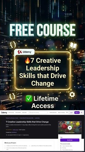 Udemy Free Course ✨ 7 Creative Leadership Skills that Drive Change #freeonlinecourses #freecourses