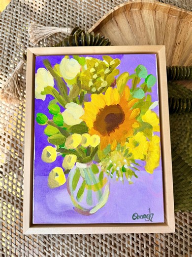 Original Floral Still Life Painting, Purple and Yellow Wall Art, Acrylic Flower Painting, “golden Bouquet” - Etsy