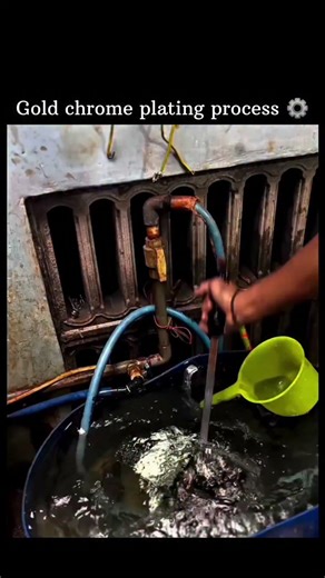 knowledge on Instagram: "Follow 📈) a gold chrome electroplating process, where a metal component is carefully cleaned, coated, and finished to achieve a high-gloss mirror surface. Originally shared on TikTok by @agchromekediri, the clip highlights controlled chemical baths, electrical current application, and precision finishing used in decorative and automotive chrome work. The breakdown has already gained over 15.9 million views, attracting strong interest from viewers fascinated by surface f