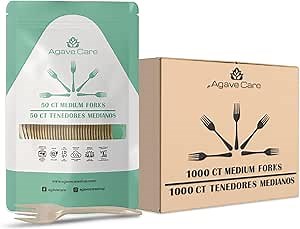 1000 Pack Biodegradable Fork Made W/Agave Fibers - A Natural Environmentally Friendly Option Compostable, Healthier, Safer & Reusable Eco-friendly Forks - Cutlery for Eating in Parties