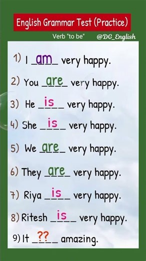Verb "to be" 👩🏻‍🏫 English Grammar Test (Practice) #goviral