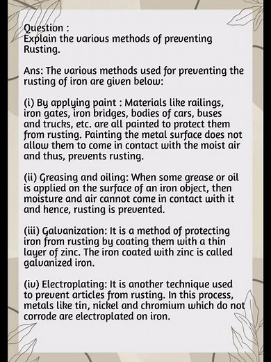 Explain the various methods of preventing Rusting.