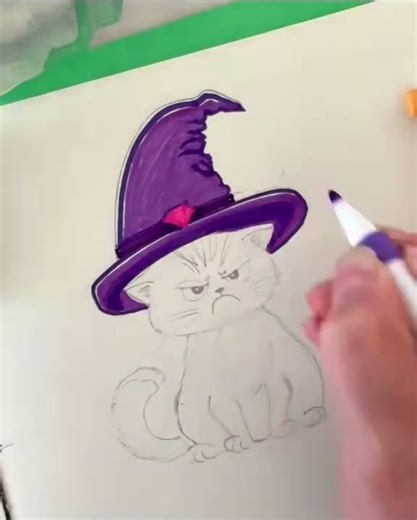 2. Easy drawing Halloween cat #drawing #art