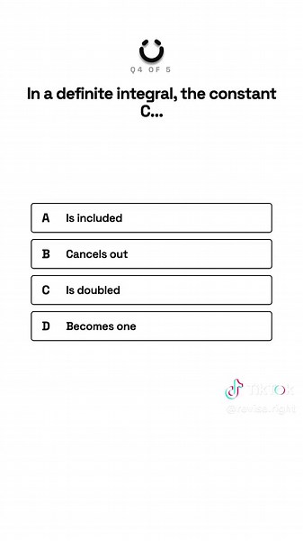 Calculus speed quiz — IB Maths AA Definite integrals don't need C. If you're still writing it you're wasting exam time. 5 quick calc questions. reviseright.io #fyp #foryoupage #ib #ibmaths #mathsaa