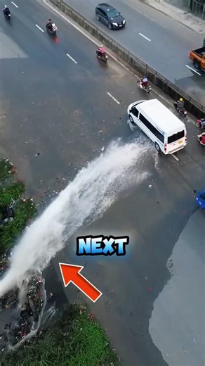 Truck Blocks Exploding Water Pipe and Saves Traffic