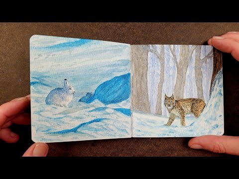 Arctic animals | How to paint Snowshoe Hare with watercolors | Mini sketchbook art