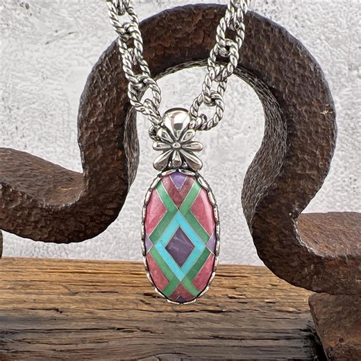 Carolyn Pollack Relios Inlay Pendant and Twisted Link Rolo 925 Sterling Silver Chain Necklace 20" - Vintage Estate - Heavy - 68 Grams - Etsy