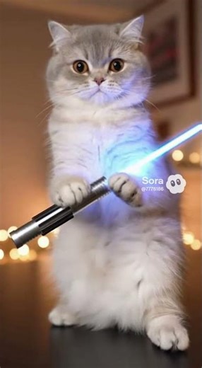 Cat’s First Time Holding a Lightsaber!