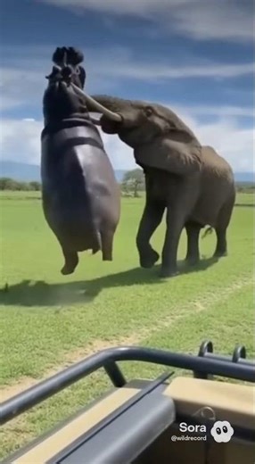 Elephant Slammed Hippo🐘Amazing weapons of animals.動物たちの驚くべき武器 #funny #animalstories #wildlife